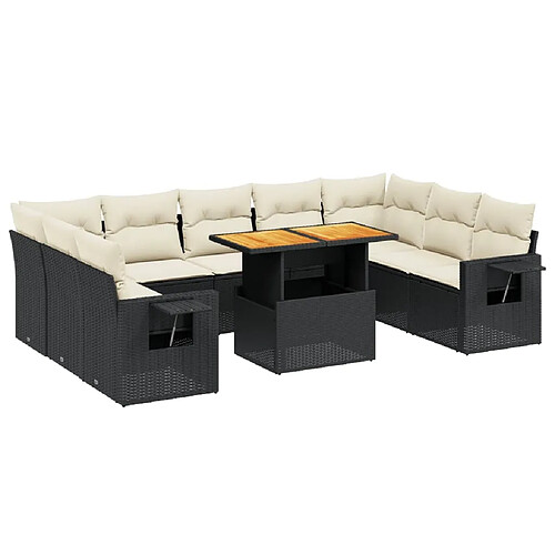 Maison Chic Salon de jardin 10 pcs avec coussins, Ensemble Tables et chaises d'extérieur noir résine tressée -GKD916625