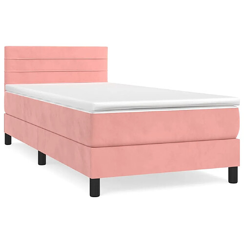 Maison Chic Lit adulte- Lit + matelas,Sommier à lattes de lit avec matelas Rose 100x200 cm Velours -GKD36787