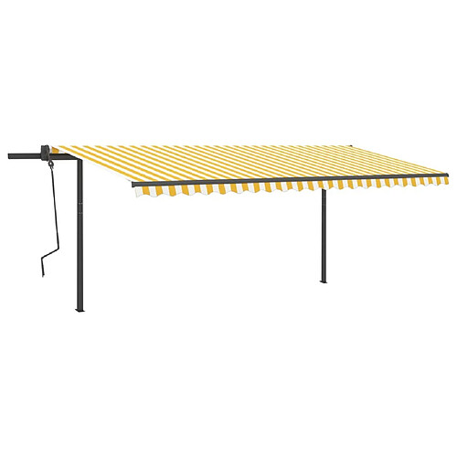 Maison Chic Auvent manuel rétractable,Store manuel de porte avec poteaux 5x3,5 m Jaune et blanc -GKD58792