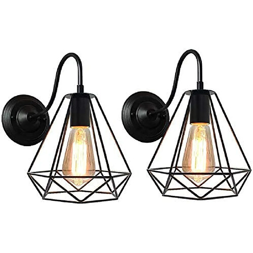 STOEX Applique Murale Industrielle Lustre Abat-jour Cage Diamant 20cm, Lot de 2 Lampe Murale Vintage Design Rétro Lumière en Métal Applique Interieur,