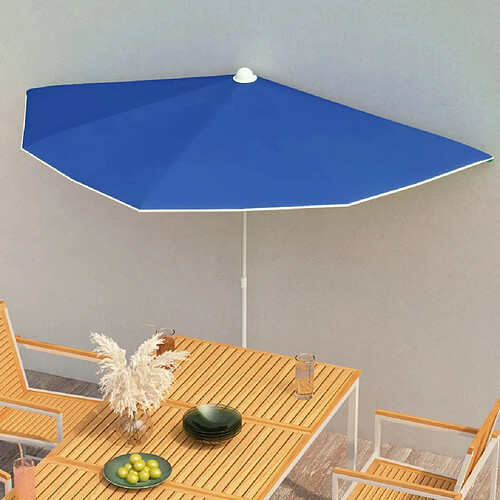 vidaXL Demi-parasol de jardin avec mât 180x90 cm bleu azuré