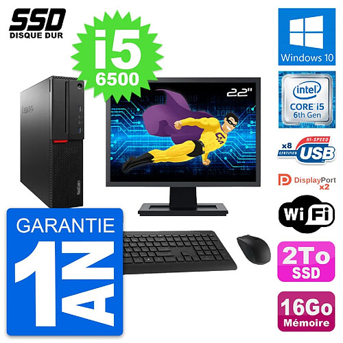 PC Lenovo M800 SFF Ecran 22" Intel Core i5-6500 RAM 16Go SSD 2To Windows 10 Wifi · Occasion