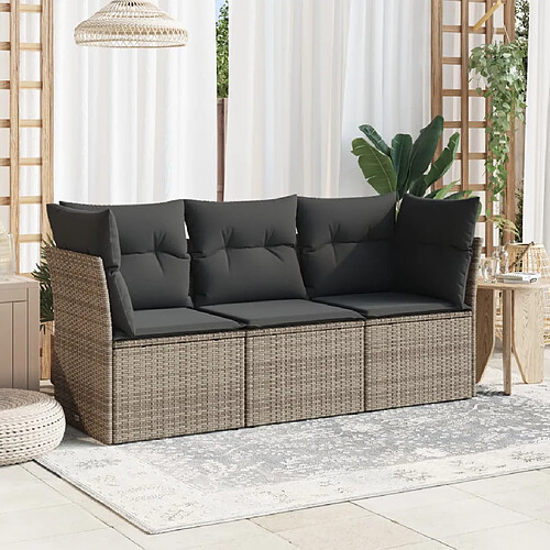 vidaXL Salon de jardin avec coussins 3 pcs gris résine tressée