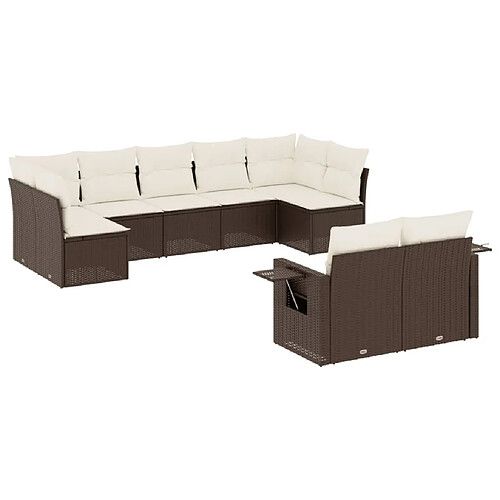 Maison Chic Salon de jardin avec coussins 9 pcs, Ensemble Tables et chaises de jardin, marron résine tressée -GKD451483