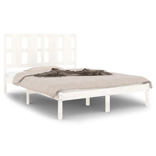 Maison Chic Lit Moderne Chambre - Cadre/structure de lit pour adulte Blanc Bois massif 120x190 cm Petit Double -MN37065