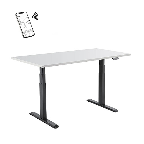 Kimex Bureau motorisé assis-debout 180x75cm Plateau blanc/Pied noir, Connecté