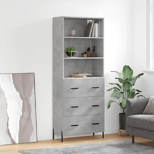 vidaXL Buffet haut Gris béton 69,5x34x180 cm Bois d'ingénierie