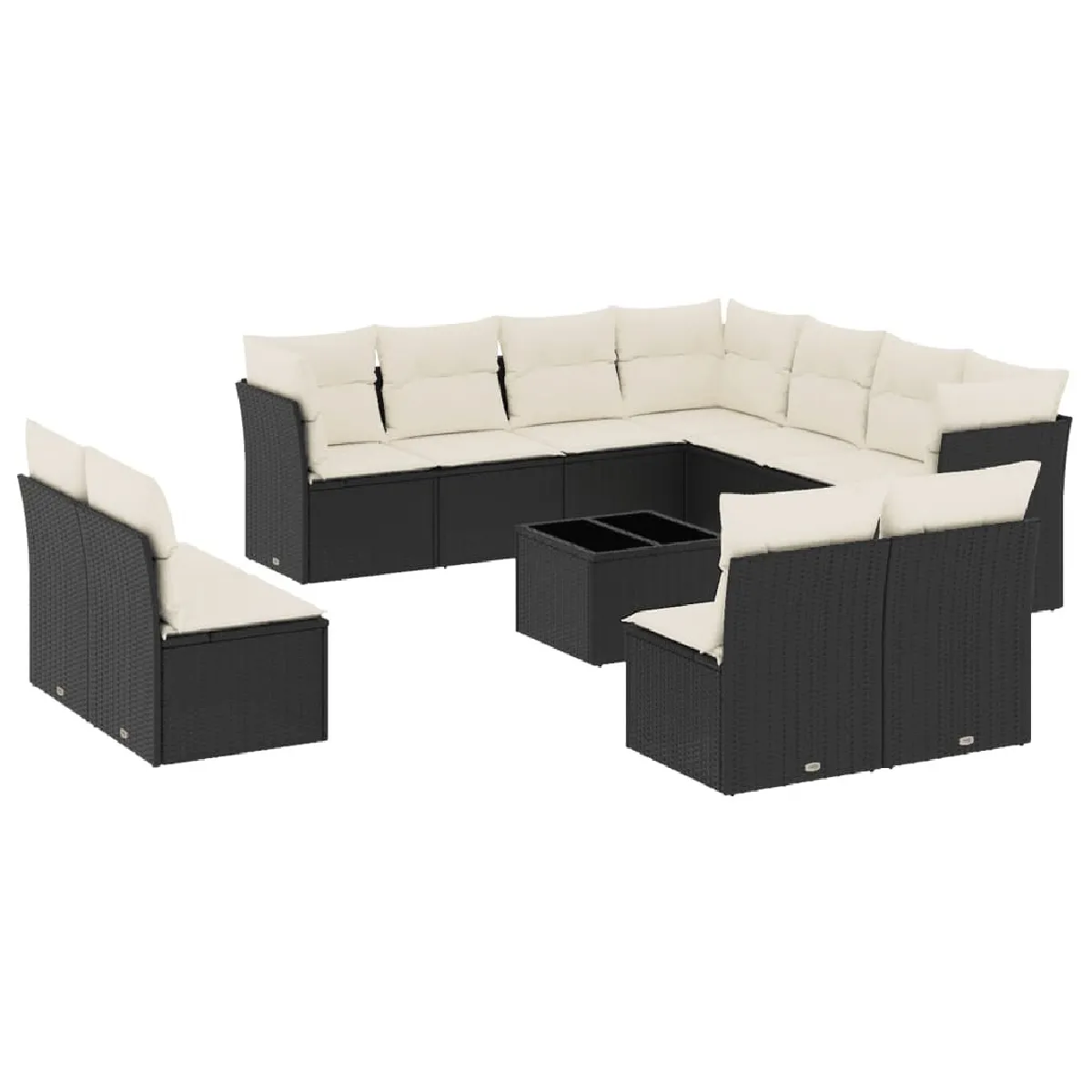 Maison Chic Salon de jardin 12 pcs avec coussins | Ensemble de Table et chaises | Mobilier d'Extérieur noir résine tressée -GKD13361