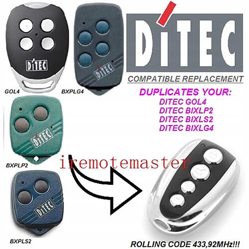 GUPBOO Télécommande Universelle de Rechange pour télécommande DITEC Rolling Code 433.92MH