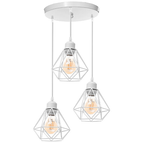 Stoex Plafonnier Rétro À 3 Lumières Blanc Suspension Luminaire Vintage D'Intérieur Suspension Lustre E27 Cage en Métal