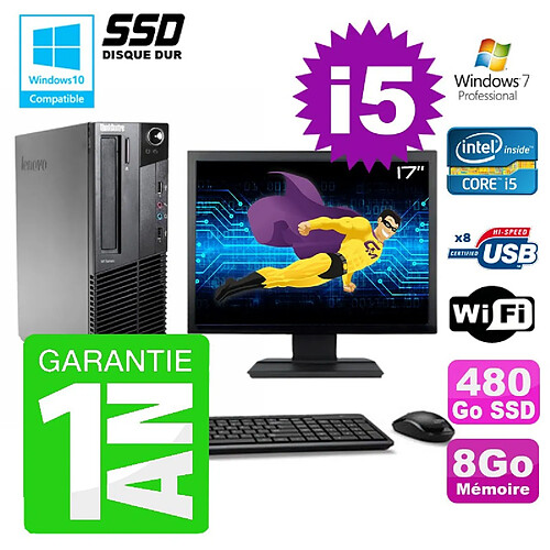 PC Lenovo M91p SFF Intel I5-2400 8Go Disque 480Go SSD Graveur Wifi W7 Ecran 17" · Occasion