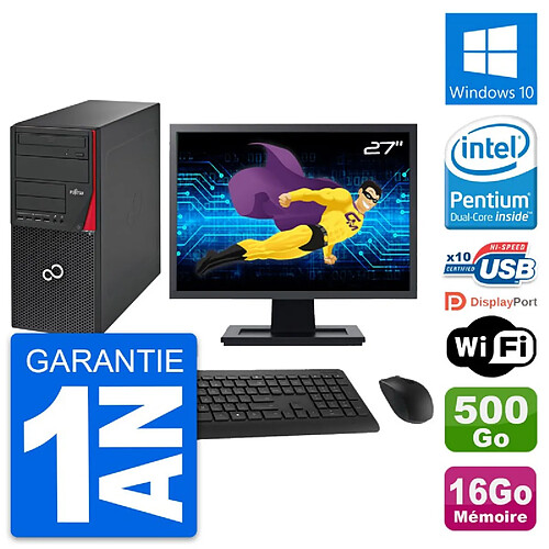 PC Tour Fujitsu P720 Ecran 27" Intel G3220 RAM 16Go Disque 500Go Windows 10 Wifi · Occasion