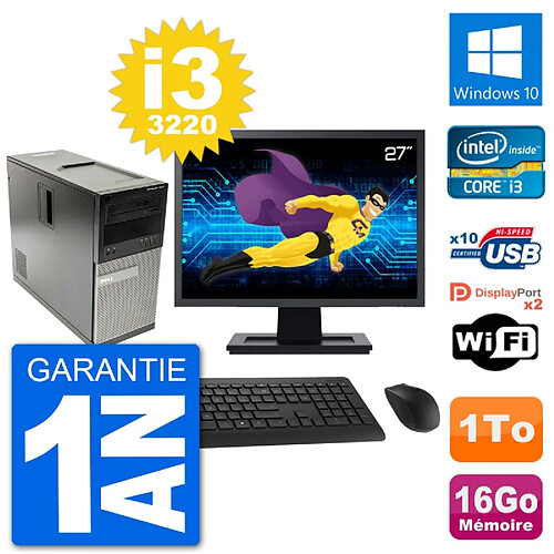 PC Tour Dell 7010 Ecran 27" Intel i3-3220 RAM 16Go Disque 1To Windows 10 Wifi · Occasion