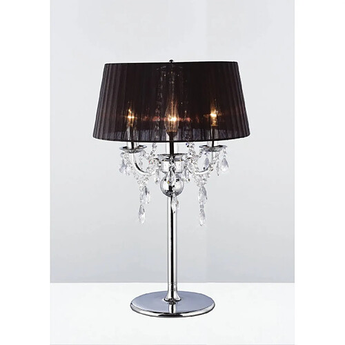 Luminaire Center Lampe de Table Olivia avec Abat jour noir 3 Ampoules chrome poli/cristal