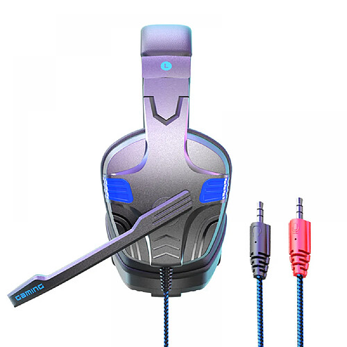 General Casque de jeu filaire, prise audio 0,1 pouce, coussinets en mousse à mémoire de forme, lumière LED, basses surround, léger, compatible avec PC, PlayStation, Xbox, Nintendo Switch.(bleu)