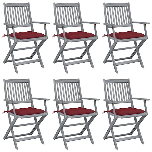 vidaXL Chaises pliables d'extérieur lot de 6 et coussins Bois d'acacia