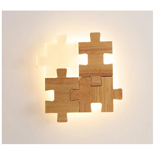 Universal Applique murale puzzle enfant, promesse à distance bois original couleur 220V chevet journal Applique murale, adapté pour le salon, salle d'étude, salle à manger, chambre d'enfant(Bois)