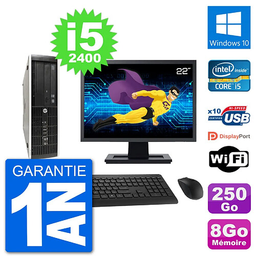 PC HP Compaq Pro 6300 SFF Ecran 22" i5-2400 RAM 8Go Disque 250Go Windows 10 Wifi · Occasion