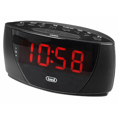 Trevi EC 885 Montre numérique avec Grand écran, Deux réveils programmables, Fonction Snooze, Compartiment Batterie Anti-éclats, Noir