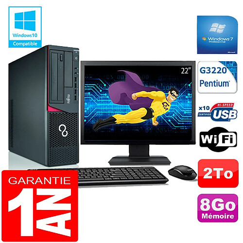 PC Fujitsu Esprimo E720 E85+ SFF G3220 RAM 8Go Disque 2 To Wifi W7 Ecran 22" · Occasion