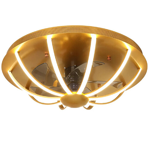 Universal Lampe ventilateur de plafond ultra-mince de 60 cm, 220V, 64W LED, vitesse du vent à trois vitesses, lampe ventilateur de plafond tricolore, salle à manger, chambre à coucher, balcon, acrylique, or