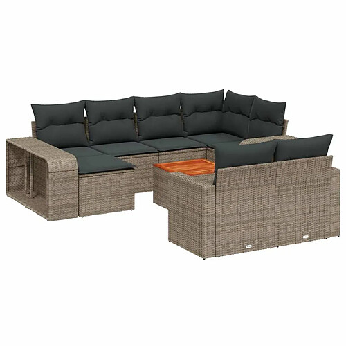 Maison Chic Salon de jardin 11 pcs avec coussins, Ensemble Tables et chaises d'extérieur gris résine tressée -GKD404797