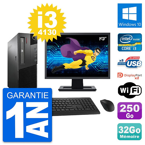 PC Lenovo M93p SFF Ecran 19" Intel i3-4130 RAM 32Go Disque 250Go Windows 10 Wifi · Occasion