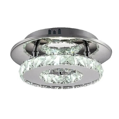 Stoex Plafonnier en Cristal 20CM Miroir Acier Inoxydable Rond Moderne LED Luminaire Lustre Eclairage Blanc pour Chambre à Coucher, Couloir, Salon