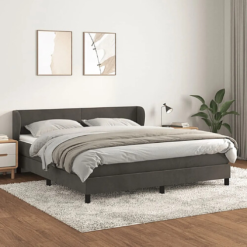 Maison Chic Lit Adulte - Lit simple Lit à sommier tapissier et matelas moelleux - Meuble de Chambre - Gris foncé 160x200cm Velours -MN71418