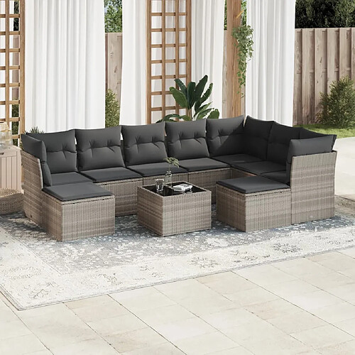 vidaXL Salon de jardin avec coussins 10 pcs gris clair résine tressée