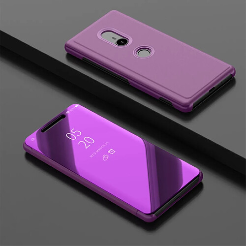 Etui en PU surface miroir avec fenêtre de vue violet pour votre Sony Xperia XZ3