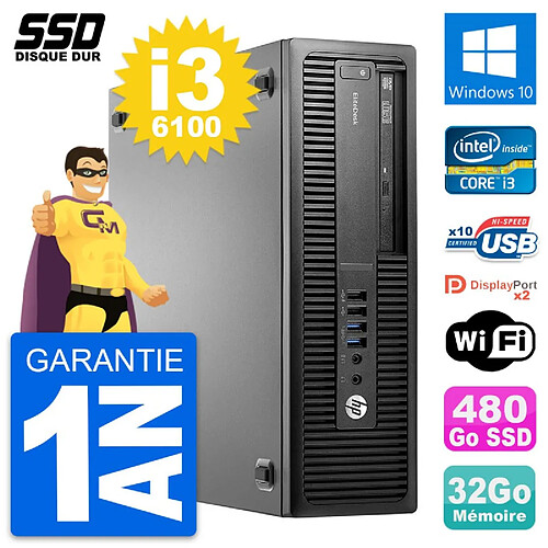 PC HP EliteDesk 800 G2 SFF Intel Core i3-6100 RAM 32Go SSD 480Go Windows 10 Wifi · Occasion