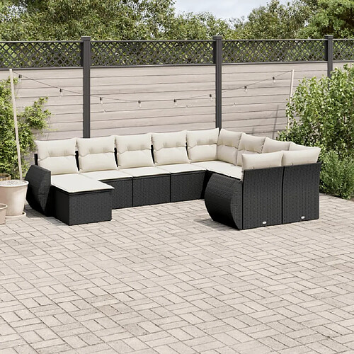 vidaXL Salon de jardin 10 pcs avec coussins noir résine tressée