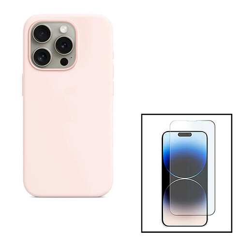 PHONECARE Kit Verre Trempé ClearGlass + Coque Silicone Liquide pour Apple iPhone 15 Plus - Rose