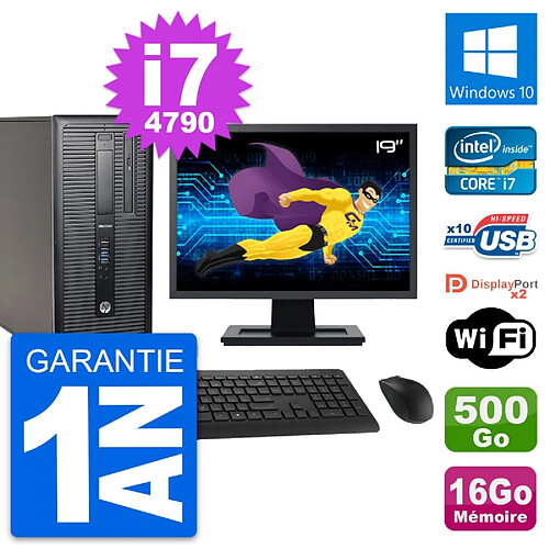 PC Tour HP 800 G1 Ecran 19" Intel i7-4790 RAM 16Go Disque 500Go Windows 10 Wifi · Occasion