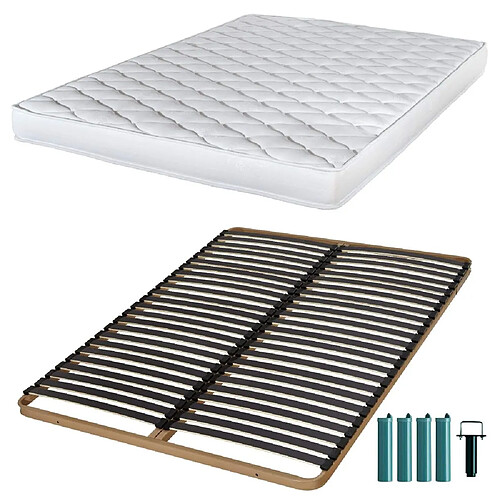 Ebac Matelas mousse + Sommier métal C224 140x190 Marly - Hauteur 15 cm - Soutien ferme