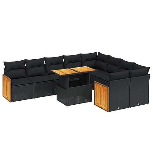 Maison Chic Salon de jardin 10 pcs avec coussins, Ensemble Tables et chaises d'extérieur noir résine tressée -GKD119018