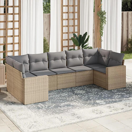 vidaXL Salon de jardin avec coussins 7 pcs beige résine tressée