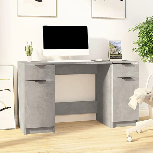 vidaXL Bureau avec armoire latérale Gris béton Bois d'ingénierie