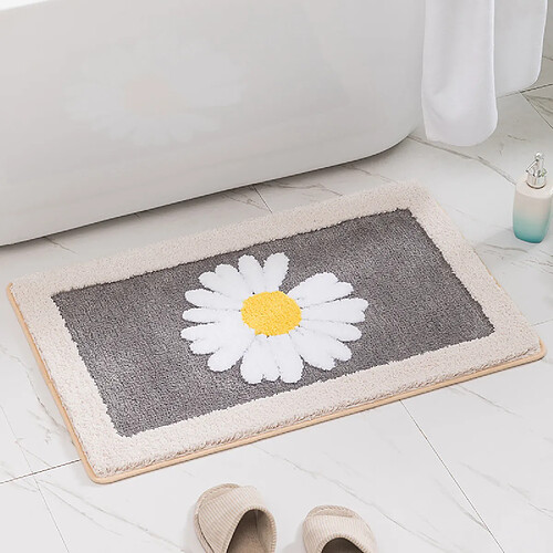 LUUCOZK Tapis de bain antidérapants, absorbants, à séchage rapide, décoration de salle de bain, gris et blanc-60 x90CM