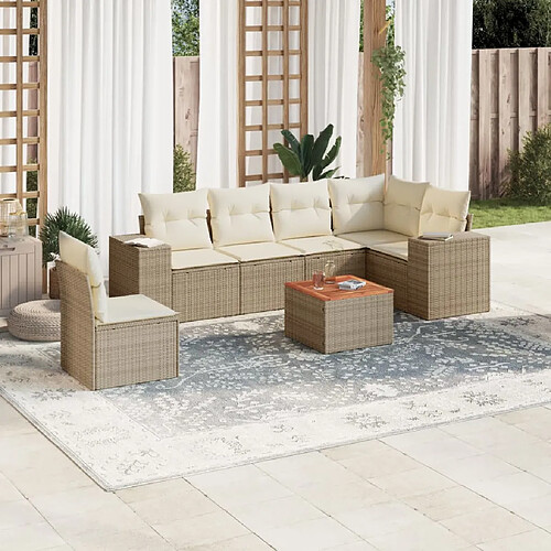 vidaXL Salon de jardin avec coussins 7 pcs beige résine tressée