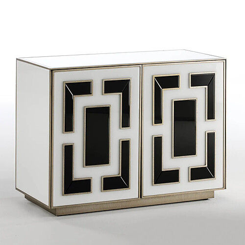 Buffet Thai Natura Blanc Noir Doré Verre Bois MDF 98 x 74 x 45 cm