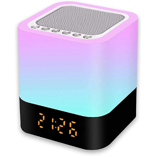 Universal Lumière de nuit avec haut-parleur Bluetooth, lumière tactile 5 en 1 avec changement de couleur, réveil numérique dimmable RGB, cadeau cool pour les adolescents - (blanc)