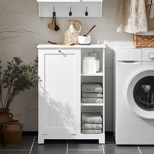 SoBuy BZR105-W Armoire à Linge avec Sac à Linge, Coffre à Linge, Corbeille à Linge, Panier à Linge Amovible, Meuble Bas de Salle de Bain