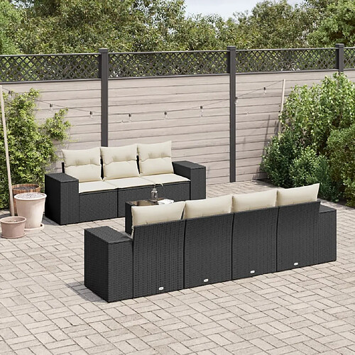 vidaXL Salon de jardin 8 pcs avec coussins noir résine tressée