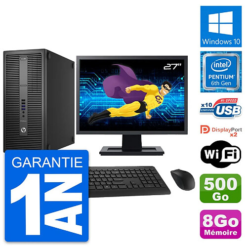 PC Tour HP 800 G2 Ecran 27" Intel G4400 RAM 8Go Disque 500Go Windows 10 Wifi · Occasion