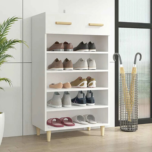 Maison Chic Armoire à Chaussures,Meuble de Rangement à Chaussures Blanc 60x35x105 cm Bois d'ingénierie -MN62227