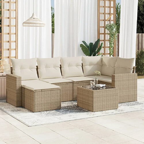 vidaXL Salon de jardin avec coussins 7 pcs beige résine tressée