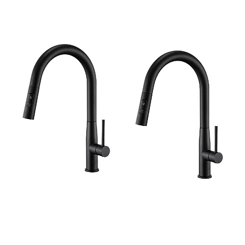 Auralum MAX 2PCS AURALUMMAX Mitigeur Cuisine,Robinet d'Évier Inox avec Douchette Extractible,2 Modes Jets Eau Froide/Chaude Rotatif 360 degré,Bec en Forme U,Noir