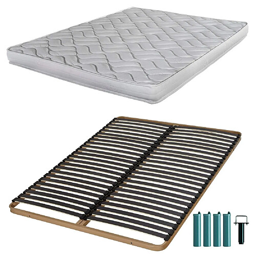 Ebac Matelas mousse + Sommier métal C224 140x190 Melissa - Hauteur 13 cm - Soutien ferme